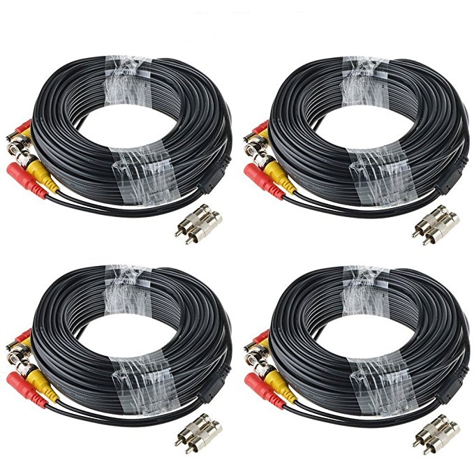 EWETON 4 Pack 60 Feet BNC Video Power Cable Security Camera Wire Cord Extension Cable with 8pcs BNC to RCA Connectors for CCTV DVR Surveillance System