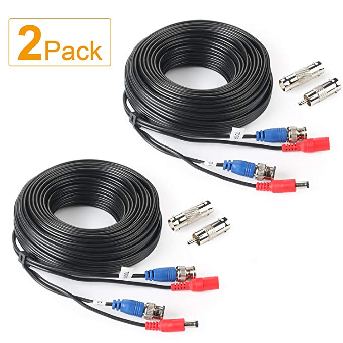 SHD 2Pack 50Feet BNC Vedio Power Cable Pre-Made Al-in-One Camera Video BNC Cable Wire Cord for Surveillance CCTV Security System With Connectors(BNC Female and BNC to RCA)