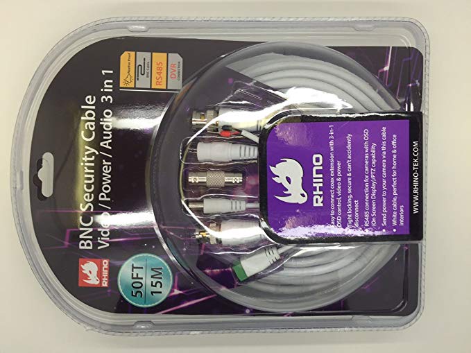 Rhino 50ft(15M) BNC Security Cable Video/power/audio 3 in 1