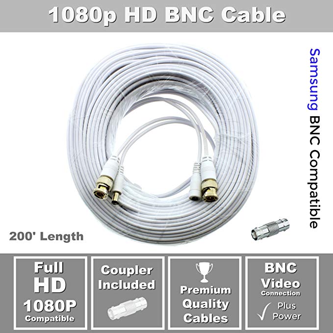 STS-FHDC200 Full HD 1080p Premium 200' BNC Cable with Coupler Compatible with Samsung BNC Systems