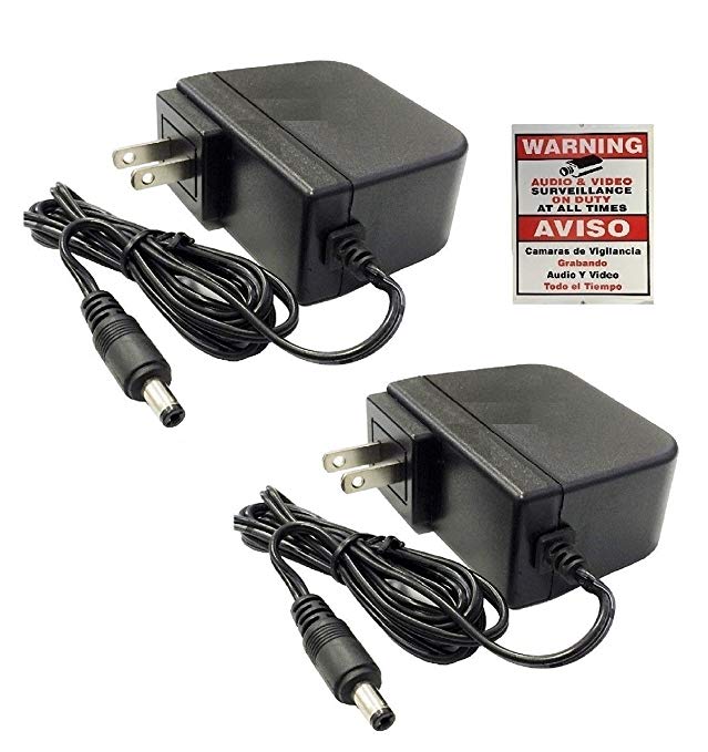 WennoW UL listed 2 Pack 12V 2A 12 Volt DC 2 Amp 2.1x5.5mm Surveillance Camera Power Supply For Lorex